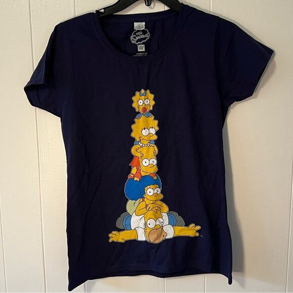 Disney Simpsons skimmer graphic tee short sleeve navy blue homer Bart Lisa sz M - Picture 2 of 7